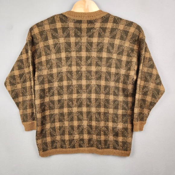 Vintage Liz Claiborne Collection Cardigan Womens Large Brown Green‎ Mohair Plaid - Picture 2 of 9